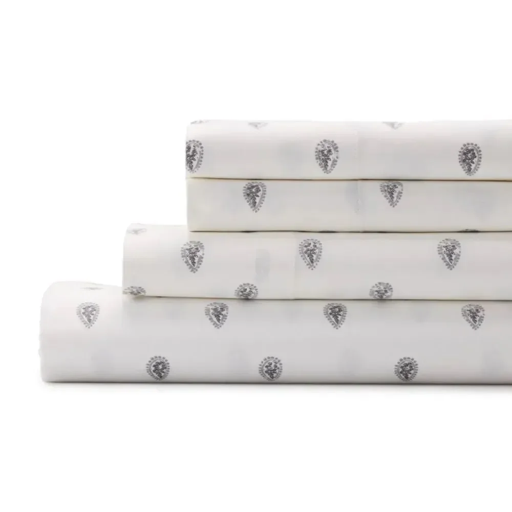 Sonoma White Paisley Twin Sheet Set